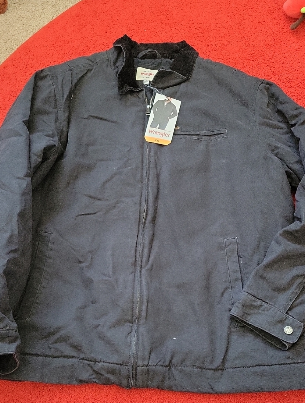 Wrangler Black Zip-Front Lightweight Jacket with Corduroy Collar Insulated